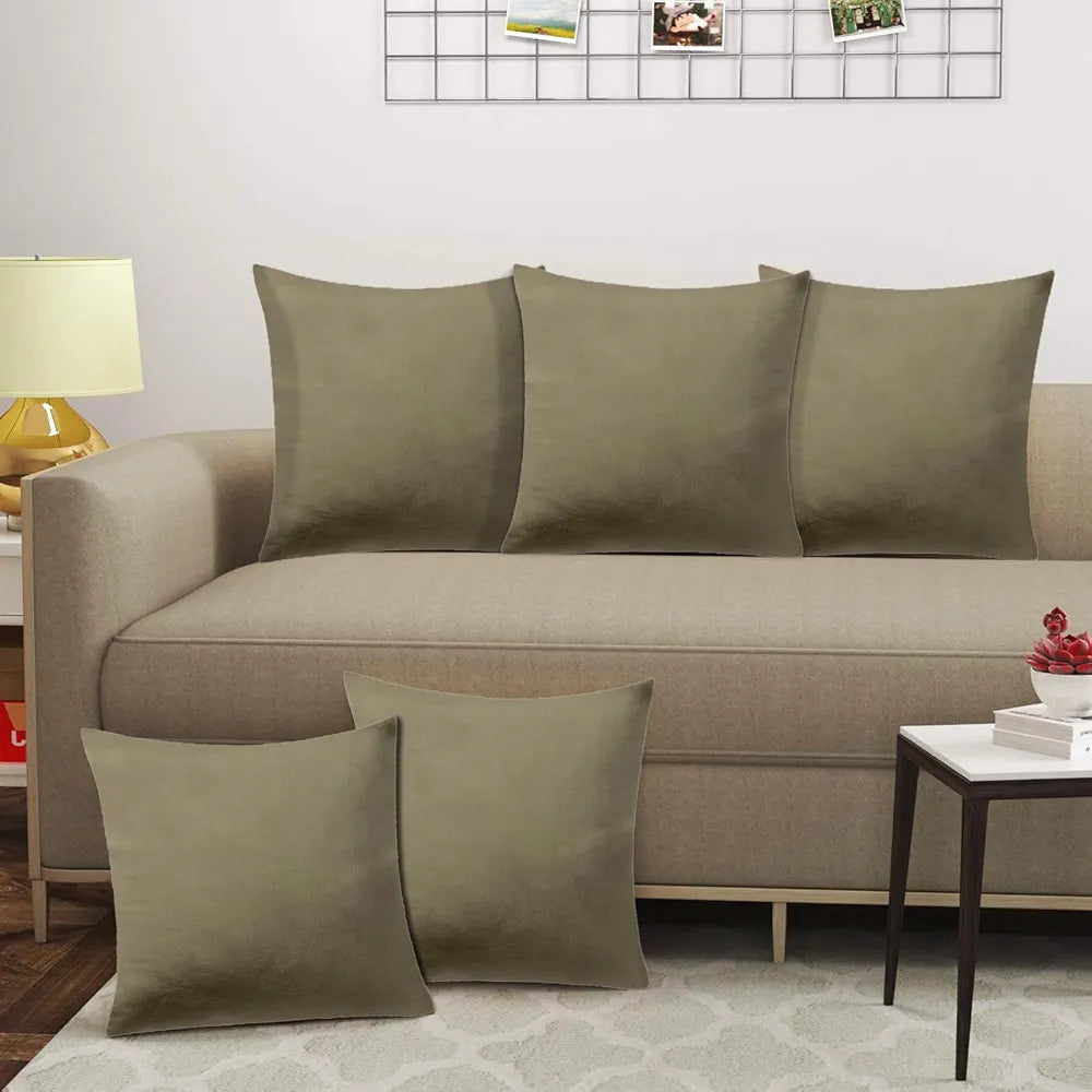 Cloth Fusion Velvet Sofa Cushion Cover Set of 5, Luxurious Cushion Cover Set 16-inch x 16 inch for Home Decor